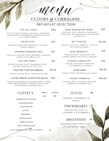 Ccooks @ Corrigans Restaurant & Cocktail Menus – Corrigans Cove